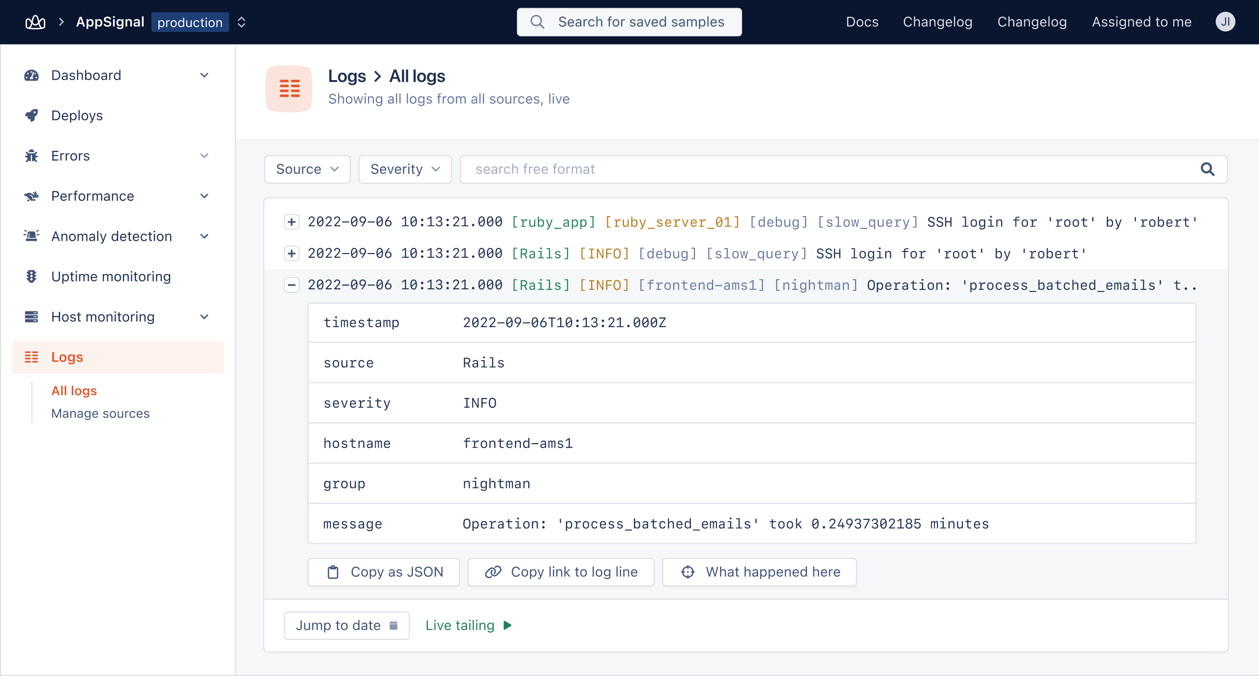 Screenshot of expanded log