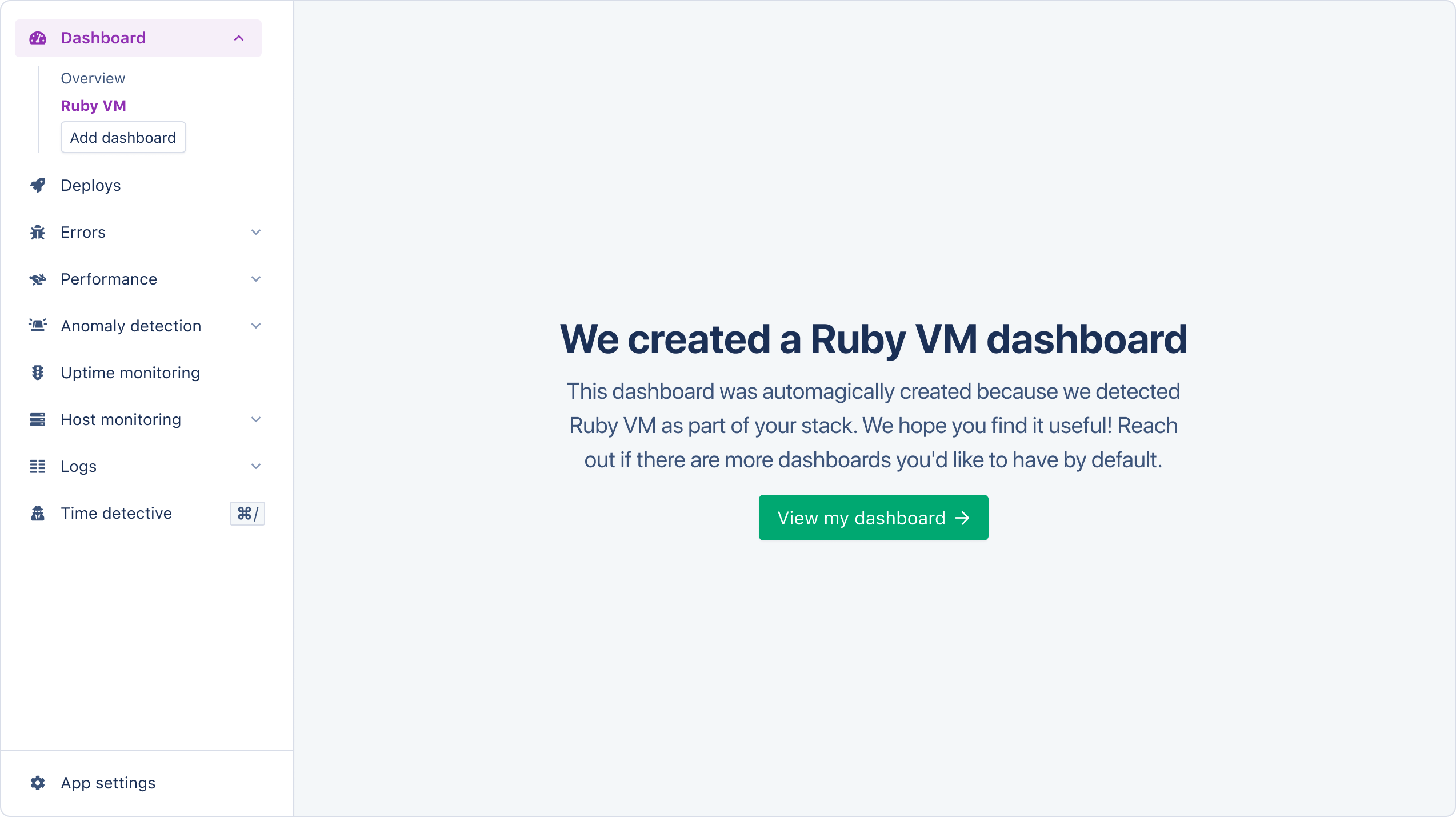 Ruby VM Magic Dashoard creation